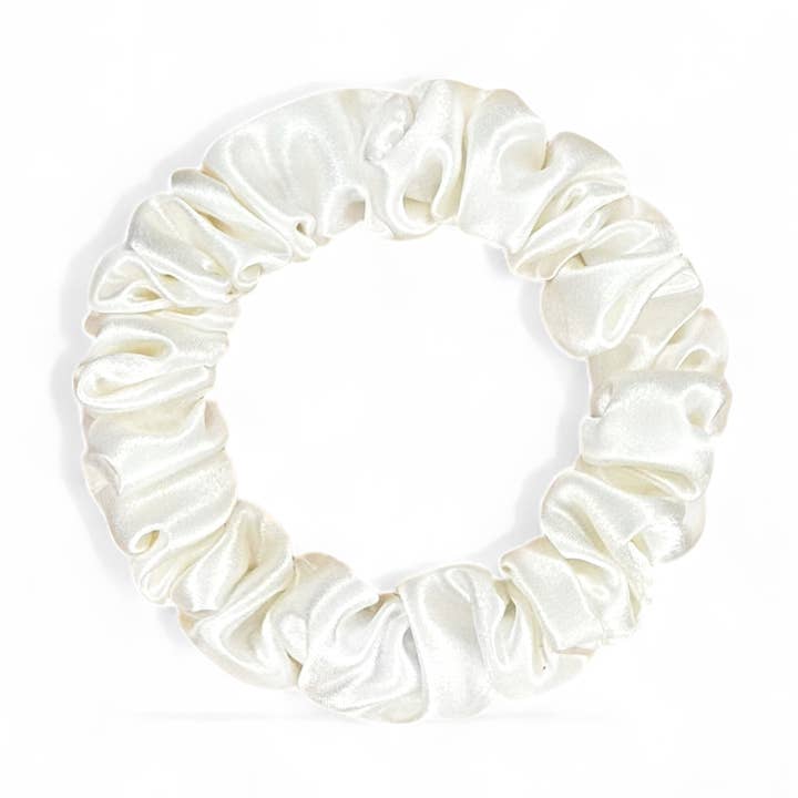 Organic Premium Silk Mini Scrunchie - White for wholesale by HoneyLux