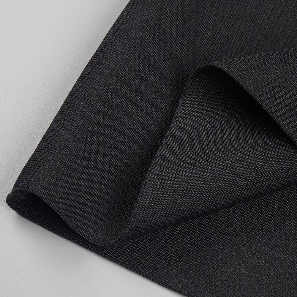 Black DR048 Studded Long Sleeve High Neck Bandage Knit Dress for wholesale on Faire10