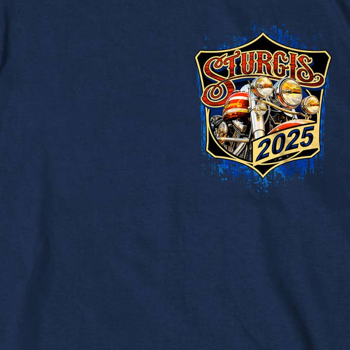 2025 Sturgis Motorcycle Rally Rushmore Navy Men's T-Shirt for wholesale on Faire