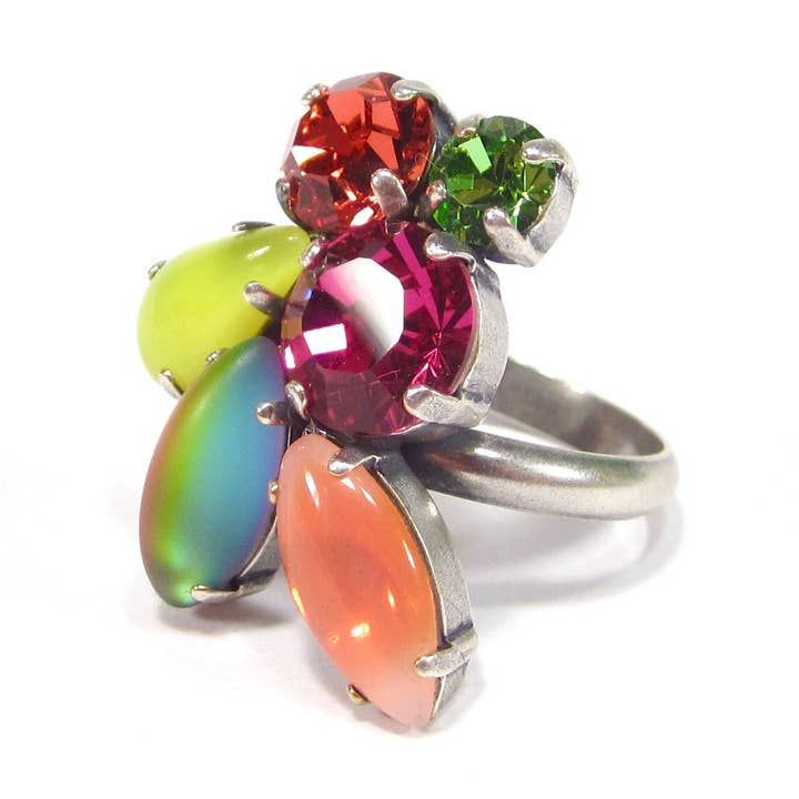Fancy Colorful Navette Ring Vintage Handmade für den Großhandel von SoHo Schmuckmanufaktur