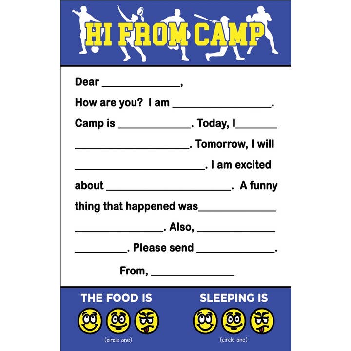 Hi From Camp (Sports) Fill-In Stationery for wholesale by Sunny Marshmallow