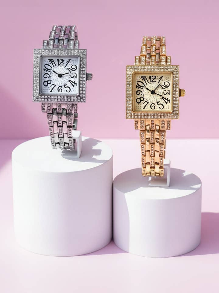 Square Face Crystal Link Watch for wholesale by Arya Jewellery Wholesale