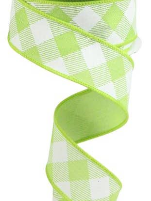 1.5"X10YD DIAGONAL CHECK - BRIGHT GREEN AND WHITE - RGA1264H2 for wholesale by General Wholesale Inc