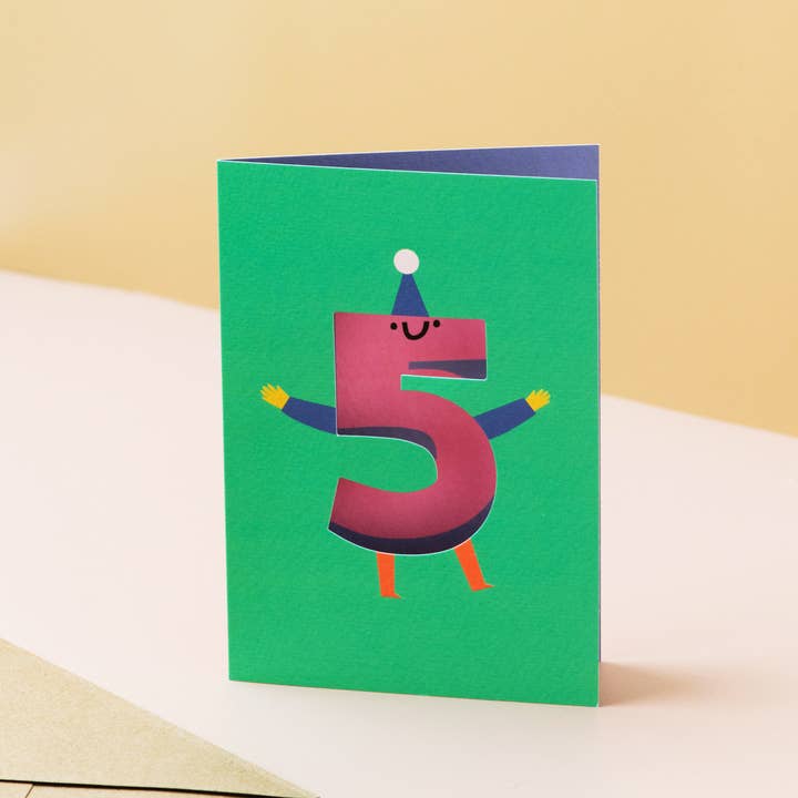 Rumble Cards - Wholesale Birthday Card - Age 5 - Die Cut - Cute Character Fun Happy Birthday - Five