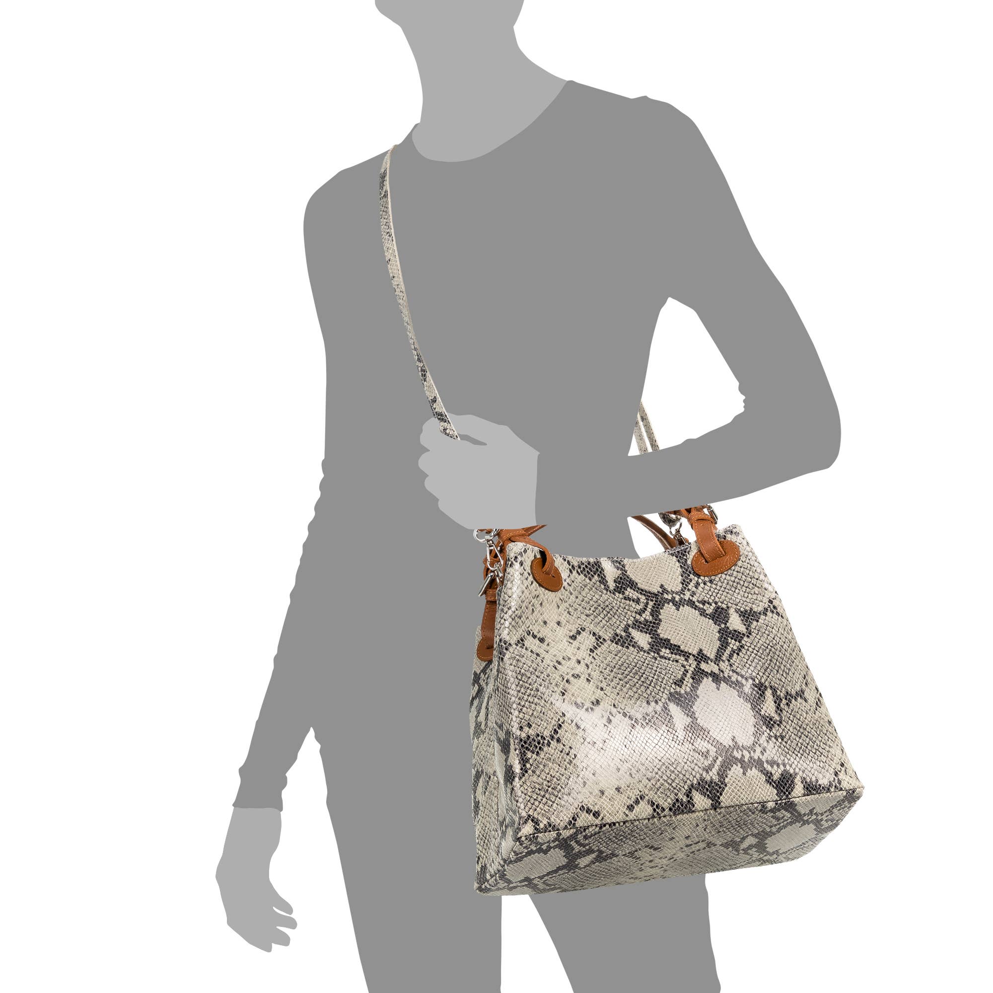 FIRENZE ARTEGIANI – Sacola - Mulher por atacado – Bolsa Tote Feminina Godeberta em Camurça de Python e Couro Legítimo15