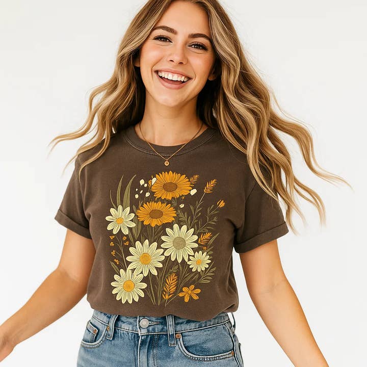 Floral Graphic Tee, flowers, nature, vintage, aesthetic for wholesale by Soleinspire