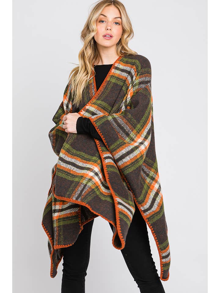 Hana - Wholesale Cardigan - Women's - Plaid Pattern Ruana
