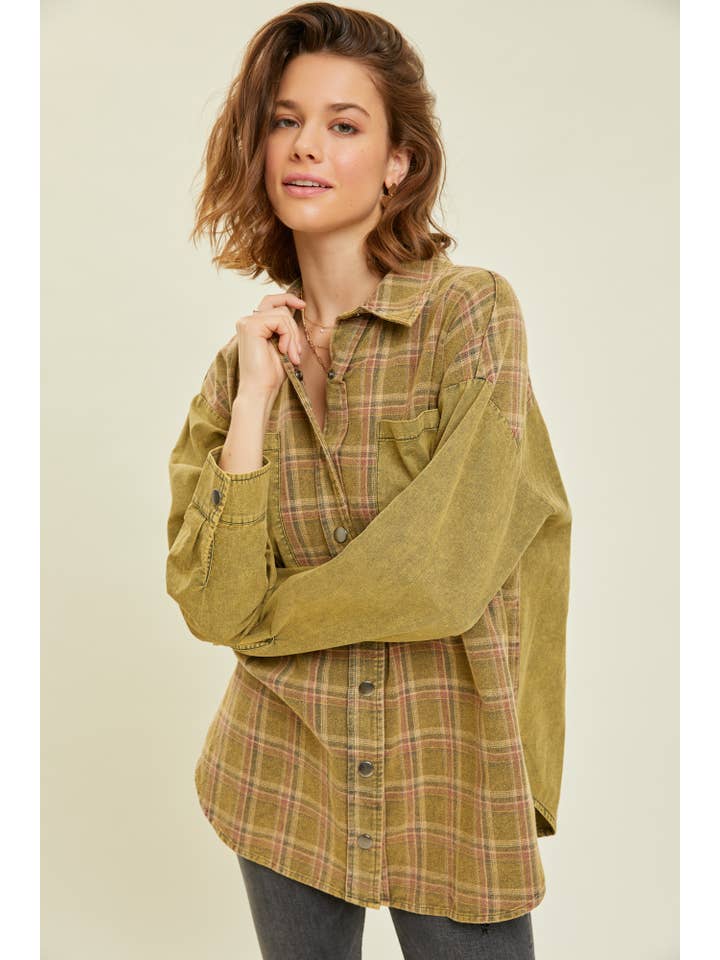 Heyson - Wholesale Button Down Shirt - Women's - PLUS / ET1401-1P WESTERN-INSPIRED WASHED PLAID SHIRT