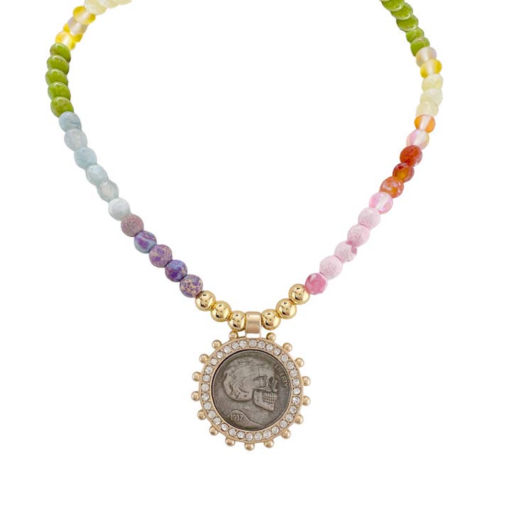 Shelly Sunshine Halskette mit Totenkopf-Anhänger und Edelsteinperlen für den Großhandel von Love, Lisa