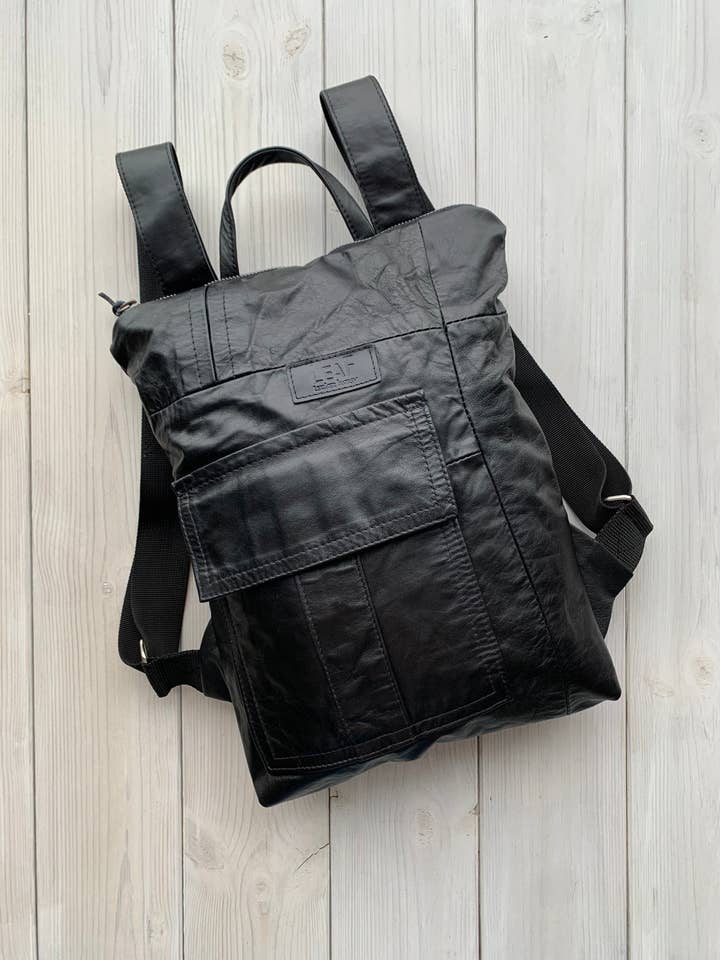 Small Lightweight Travel Backpack, Black Leather Backpack for wholesale by LeaF