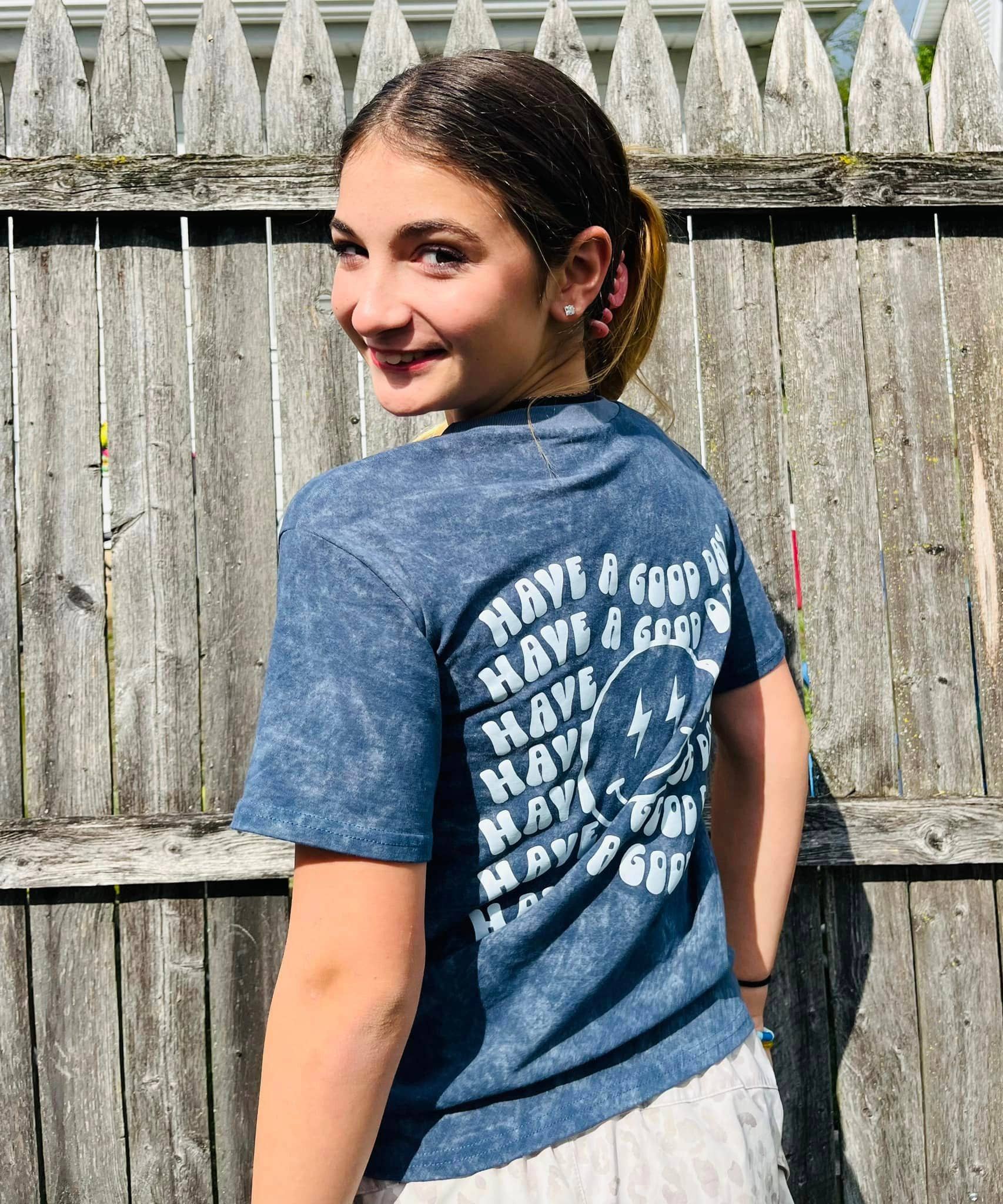 Huds + Hanes - Wholesale Screen-printed t-shirt – Kids - Have a Good Day 😊 Acid Wash Tee