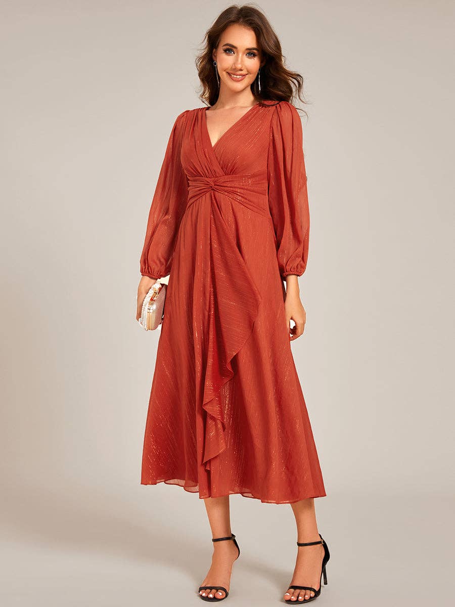 Ever-Pretty - Vente Robe de soirée – femme - Robe scintillante en mousseline pour invitée de mariage à manches longues23