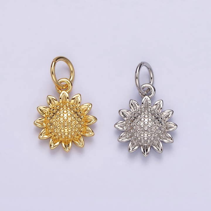 14K Gold Filled 15mm Dotted Sunflower Nature Charm in Gold & Silver | N1110 N1111 for wholesale by Aim Eternal
