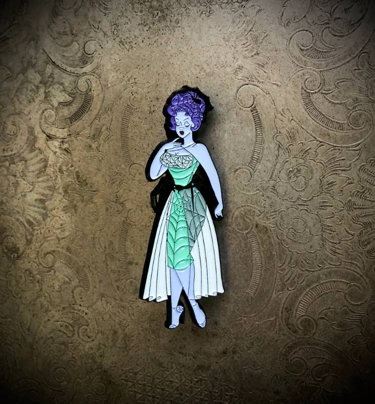 Sweet Siren Designs - Wholesale Lapel Pin/Button - Spiderweb Babe Retro Pinup - Enamel Pin