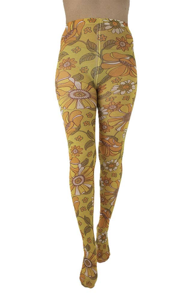 Pamela Mann - Wholesale Tights - Women's - Throwback Floral Printed Tights Mustard3