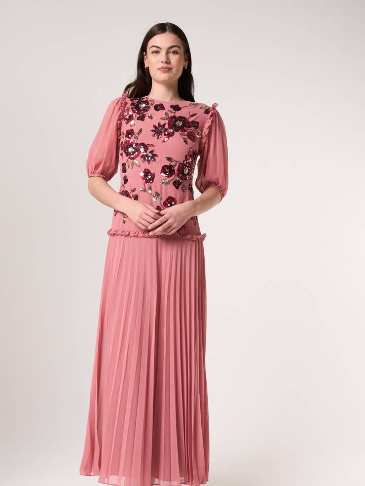 Teresa Pink Floral Embellished Maxi Dress for wholesale on Faire0