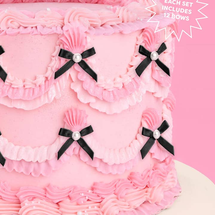 xo, Fetti - Wholesale Cake/Cupcake Topper - Bow Cake Toppers - 12 black + pearl cake toppers3