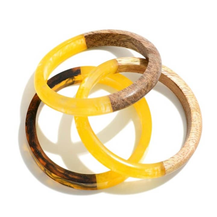 Yellow Wood & Resin Stackable Bangle for wholesale by Reflections African Jewelry LLC