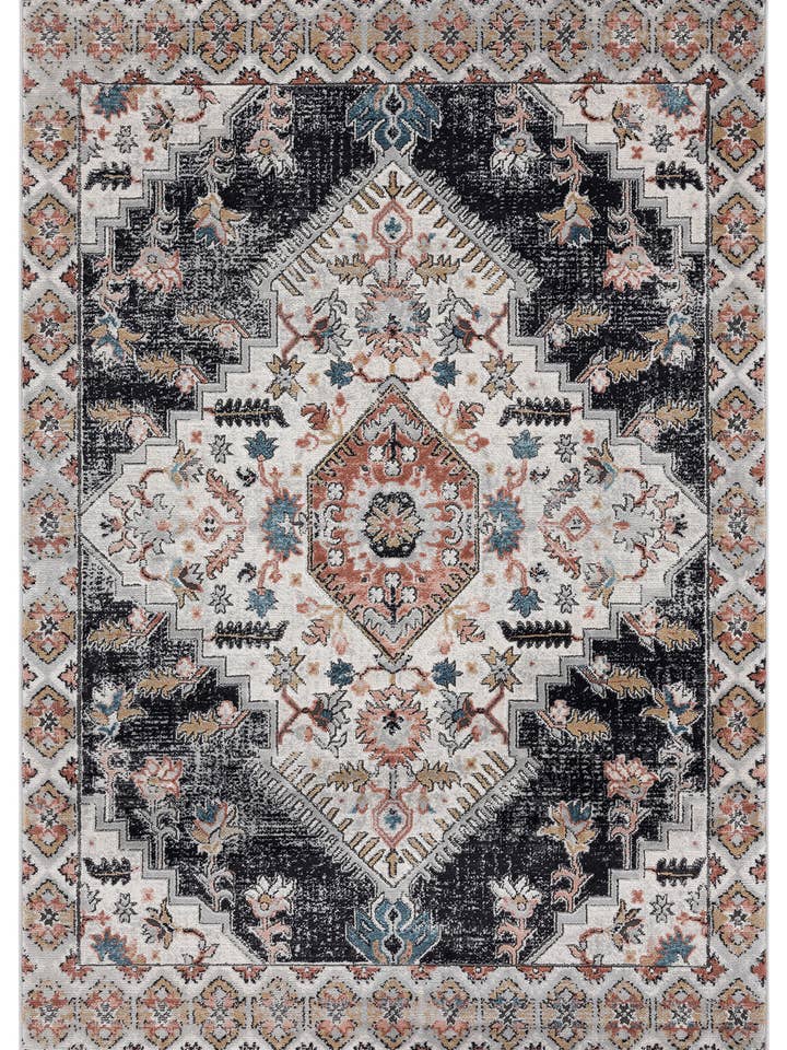 Azure Beige Medallion Area Rug with Black Copper Border for wholesale by Abani Rugs