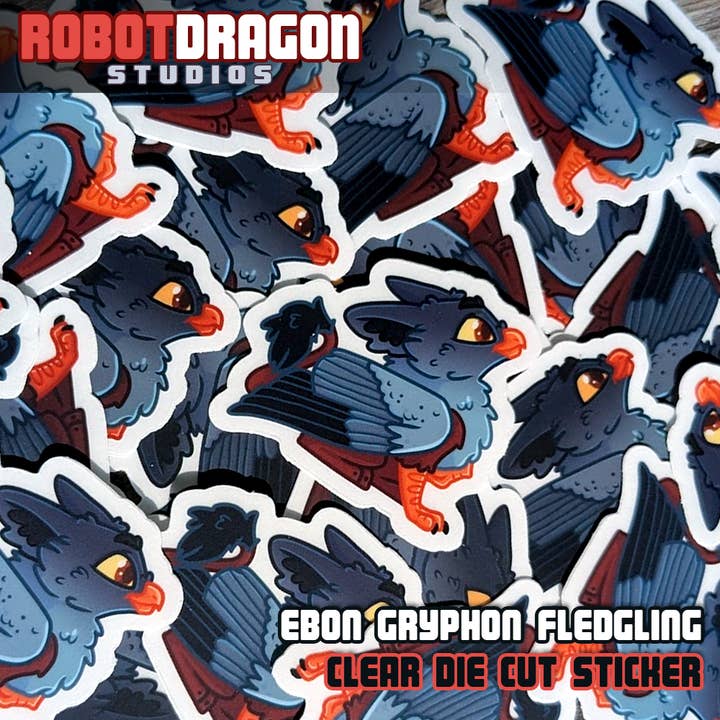 Ebon Gryphon Fledgling Sticker for wholesale by Robot Dragon Studios