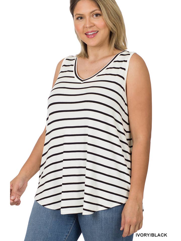 42POPS - Wholesale Knit Top - Women's - SI-22413 Plus Stripe Sleeveless V Neck Top