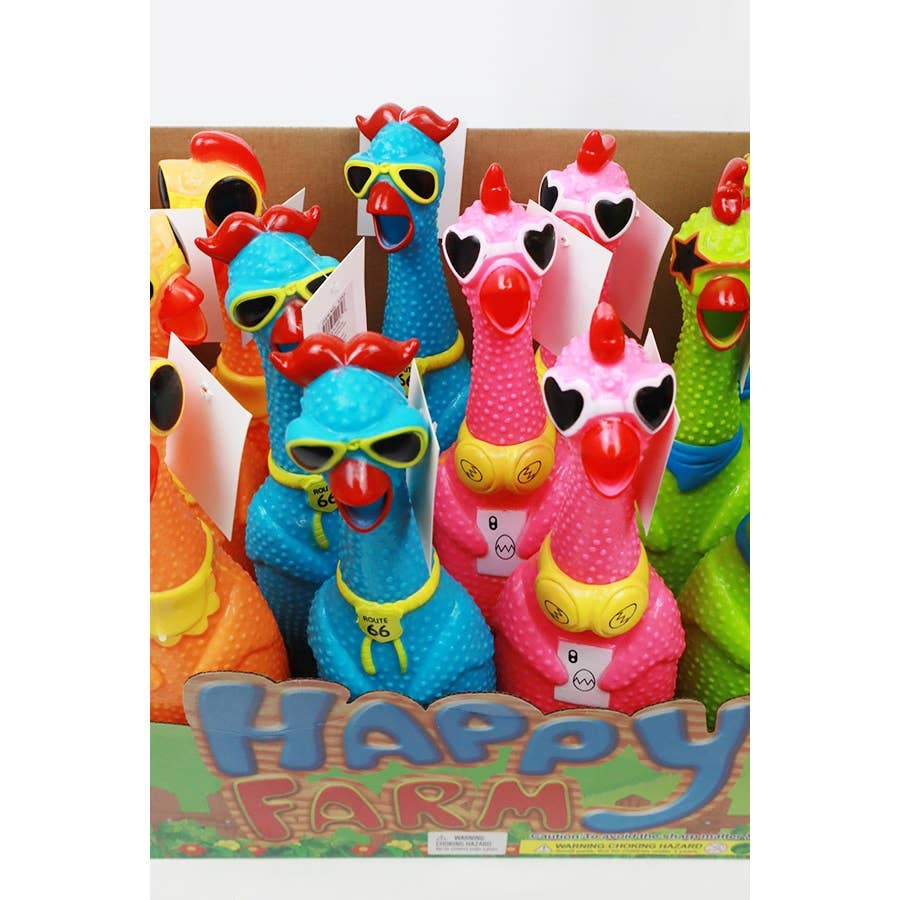 MIX COLOR Rubber Chicken Squeaky Toy for wholesale on Faire5