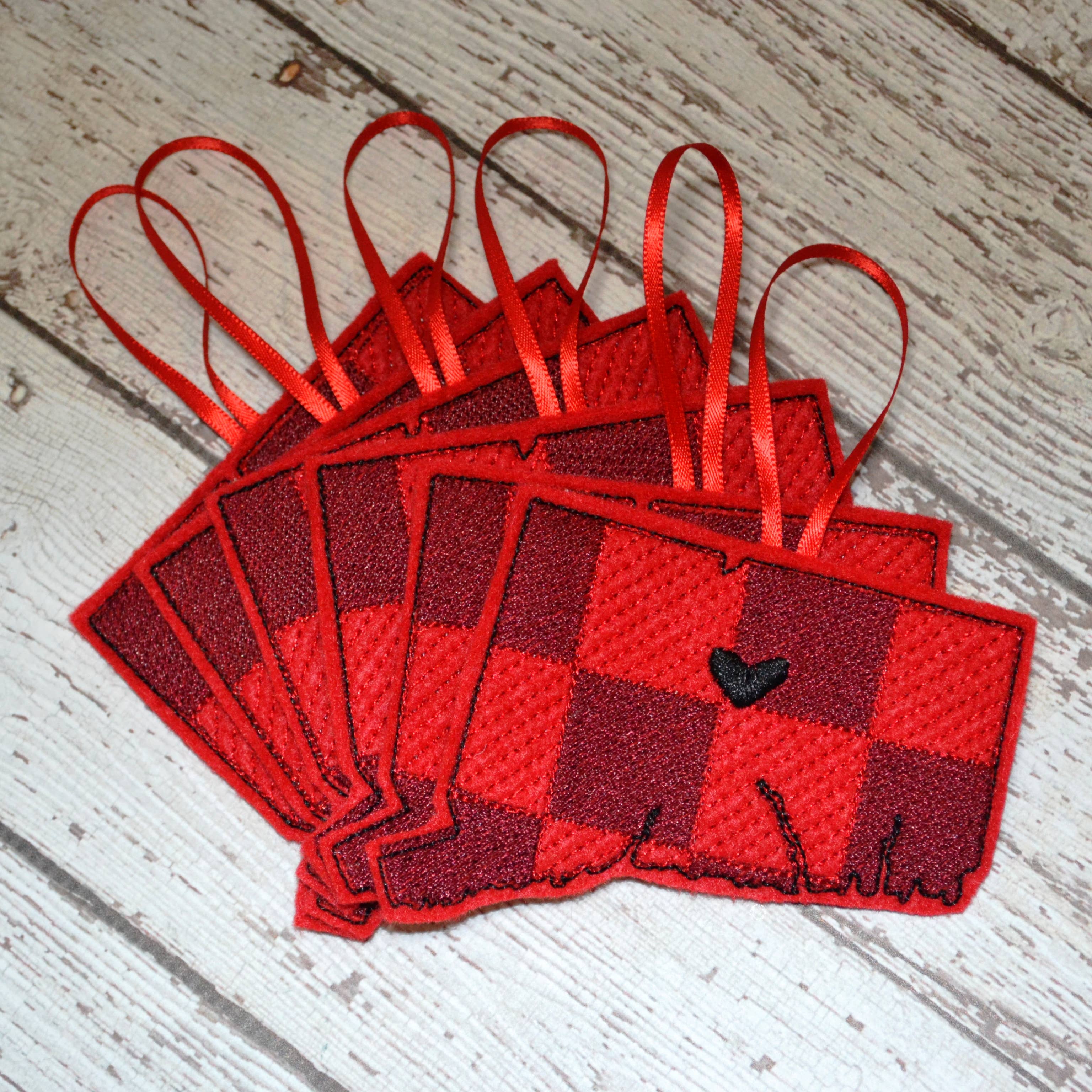 SewMuchMoreStore - Wholesale Ornament - State Red Buffalo Plaid Embroidered Felt Ornament - Holiday28