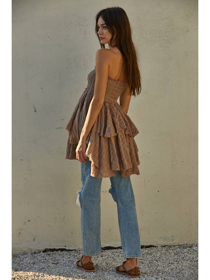 Khaki L5463 - Woven Cotton Gauze Ruffle Layer Skirt for wholesale on Faire