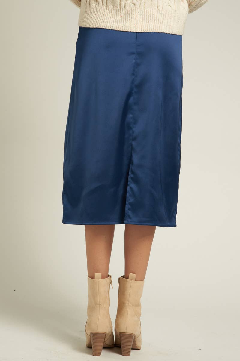 NAVY Satin Midi Skirt with Back Slit for wholesale on Faire3