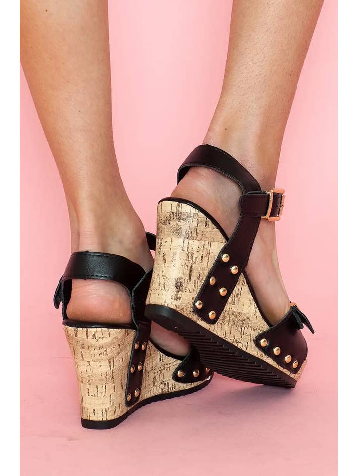 StyleGalX - Wholesale Wedges - Women's - stylish black rivet wedge sandals1