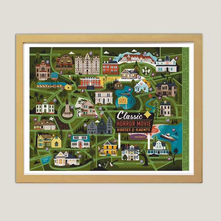 Filmes Clássicos de Terror Localizações Mapa Imprimir por atacado de Lucie Rice Illustration and Design