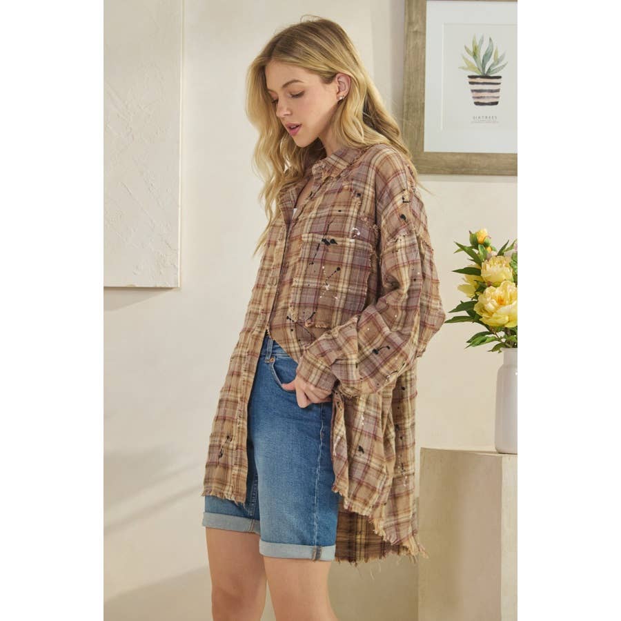 Oli&Hali – wholesale Shirt – Women’s – WASHED BUTTON DOWN LONG SLEEVE PLAID SHIRT13