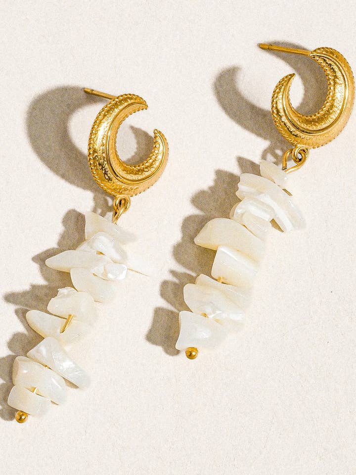 Shelby 18K Gold Non-Tarnish Resort Moon and Shell Earring for wholesale by Flânerie by MAIQ