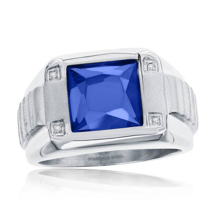 Stainless Steel Genuine Spinel Square CZ Ring for wholesale by Metallo