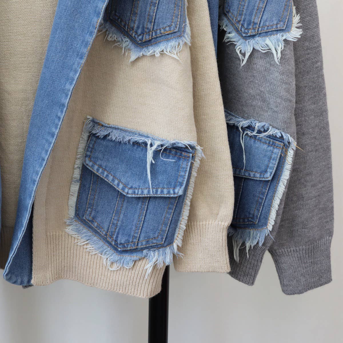 Productseeker - Wholesale Cardigan - Women's - JP26 2025 Autumn Denim Patchwork Casual Knit Cardigan7