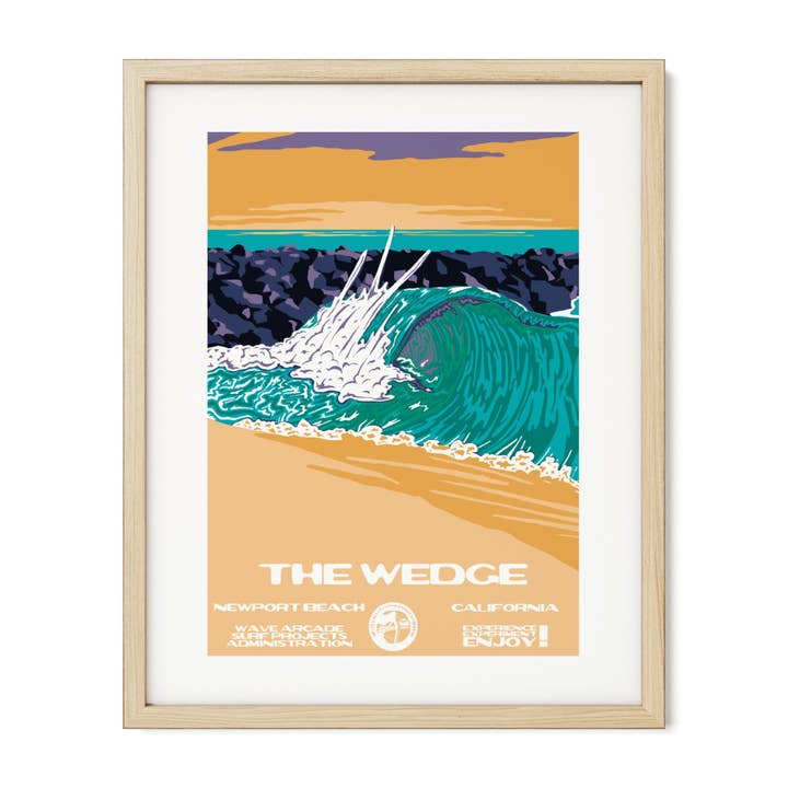 The Wedge WPA Surf Poster | Vintage Newport Beach Art Print for wholesale by WAVE ARCADE
