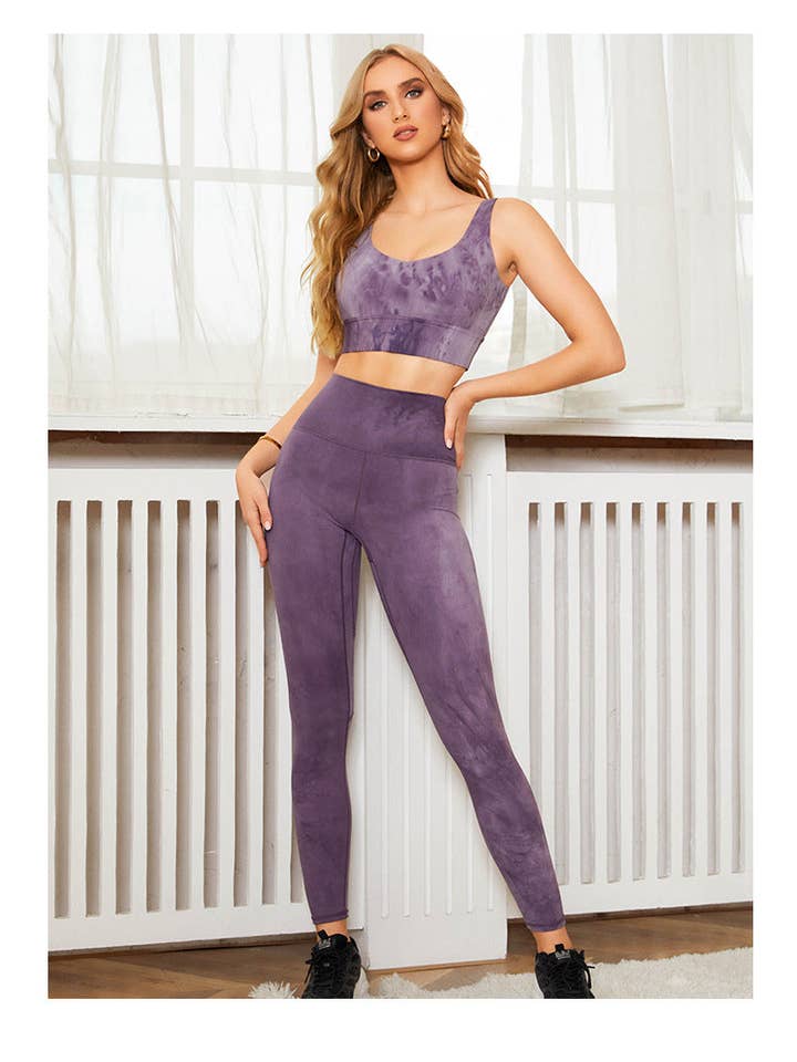 Active by Anna-Kaci - Wholesale Sports Bra - Women's - Tie-Dye Sports Bra & Leggings Two Piece Workout Set