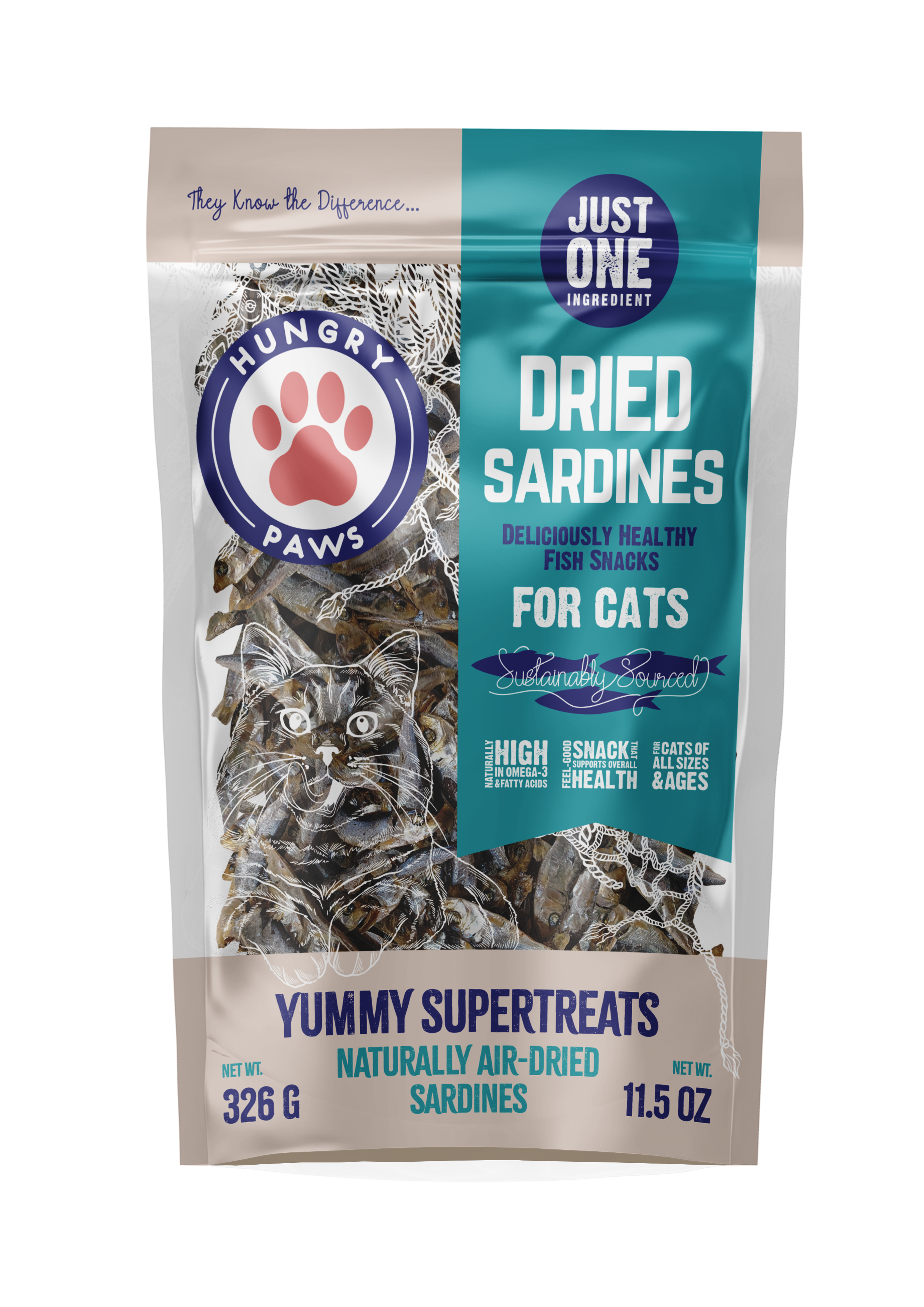 Hungry Paws - Vente Friandises – chat - Sardines 2,5 oz Sac de Vente au Détail HP1820