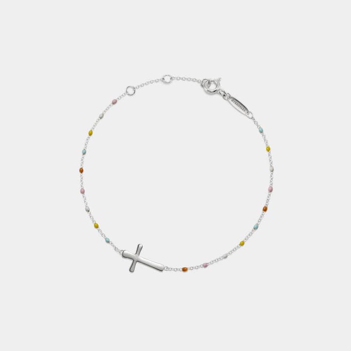 Perimade & Co. LLC - Vente Bracelet de perles - Bracelet en forme de croix en perles de couleur boho délicat en argent sterling 9252