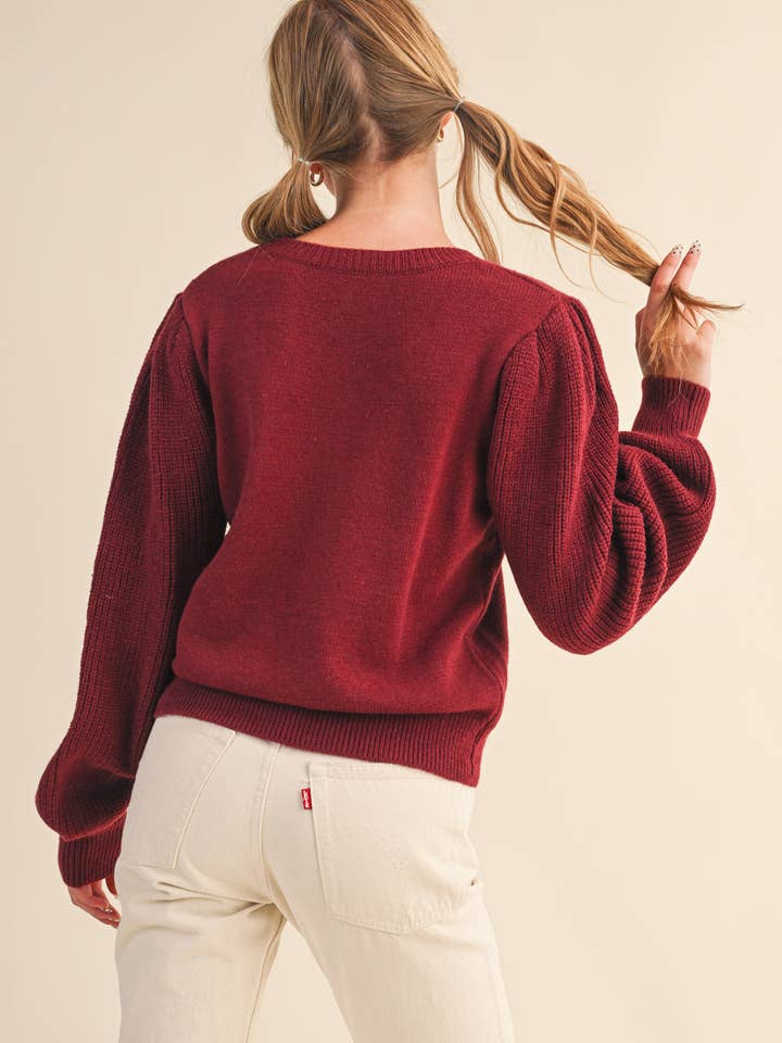 &MERCI - Wholesale Knit Sweater - Women's - RIBBED PUFF SLEEVE SWEATER MSW1095122