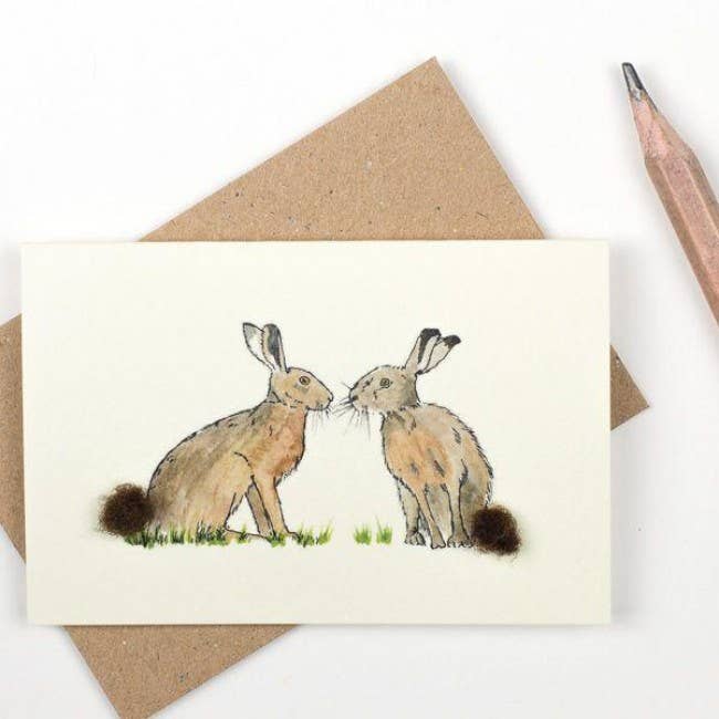 Papersheep UK - Wholesale Everyday Greeting Card - Hares Mini Card with Wool Finish | 3D Greeting Card