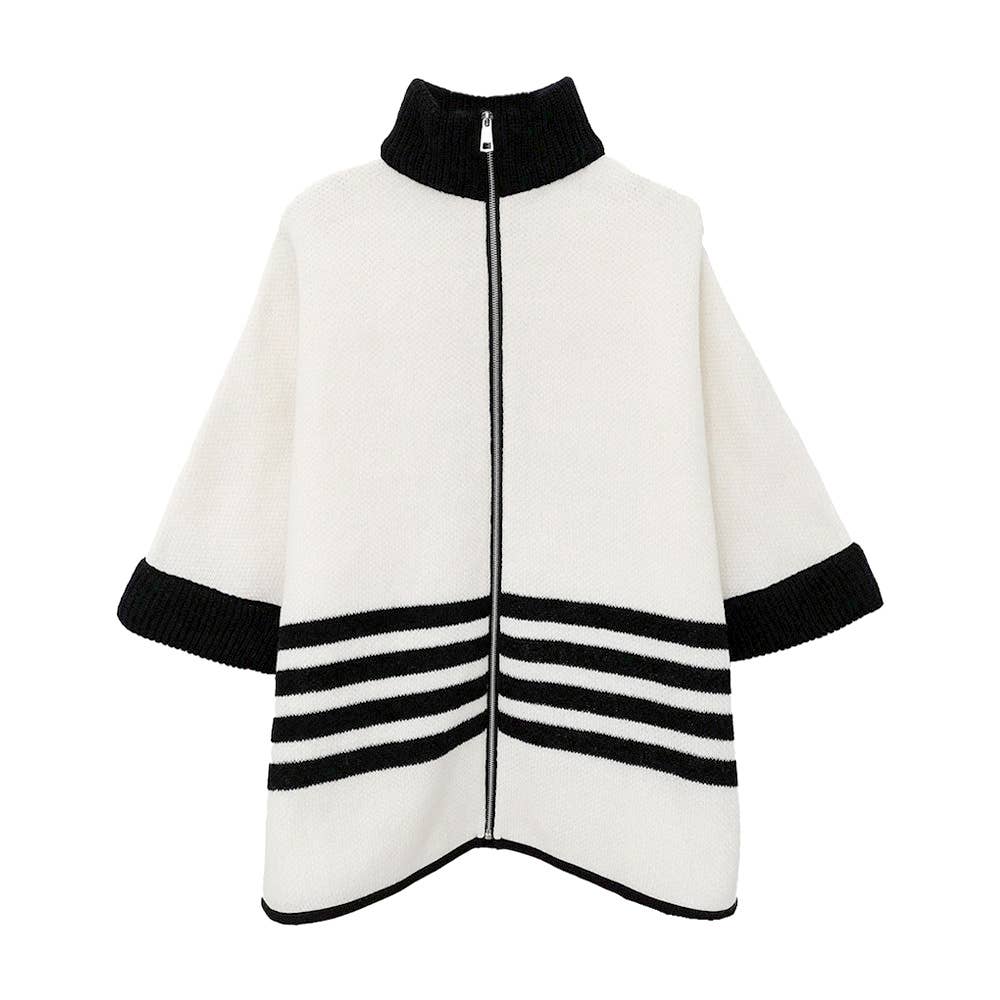 Sensibling Corp. - Wholesale Poncho - Women's - Sporty Bordered Zip Up Knit Cape Poncho12