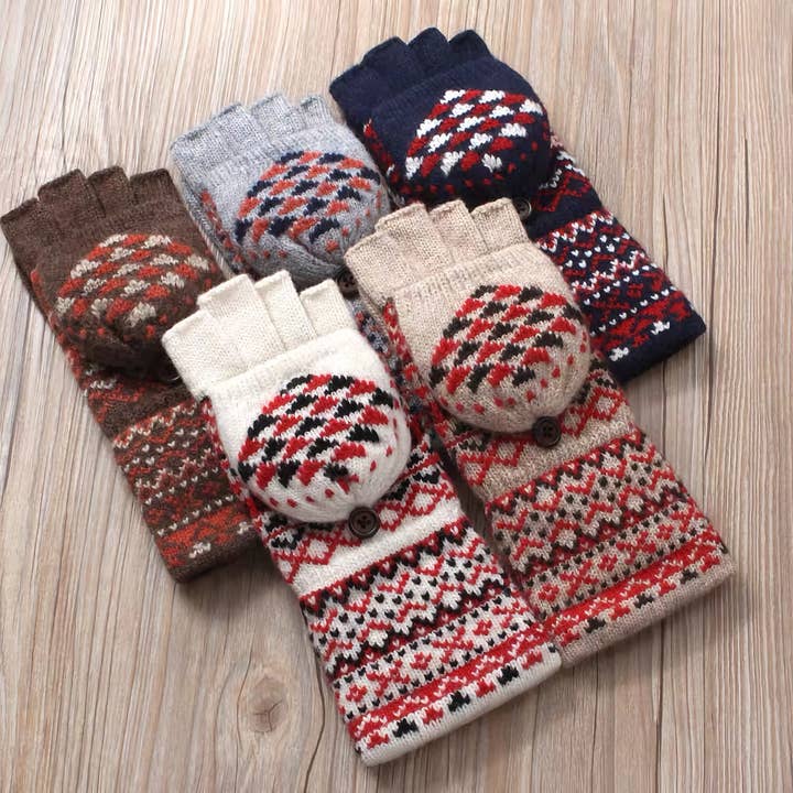 Happy Knits - Wholesale Gloves - Women's - Mid-Length Woolen Gloves - Flip-Cover Gloves for Women