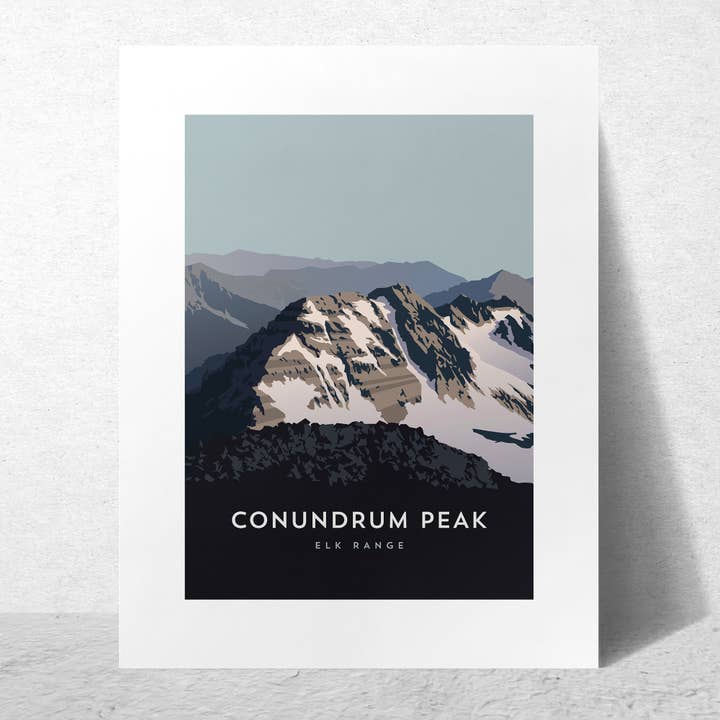 Affiche du sommet Conundrum Peak Colorado 14er, impression d'art encadrée pour la vente par Hinterland Outdoors