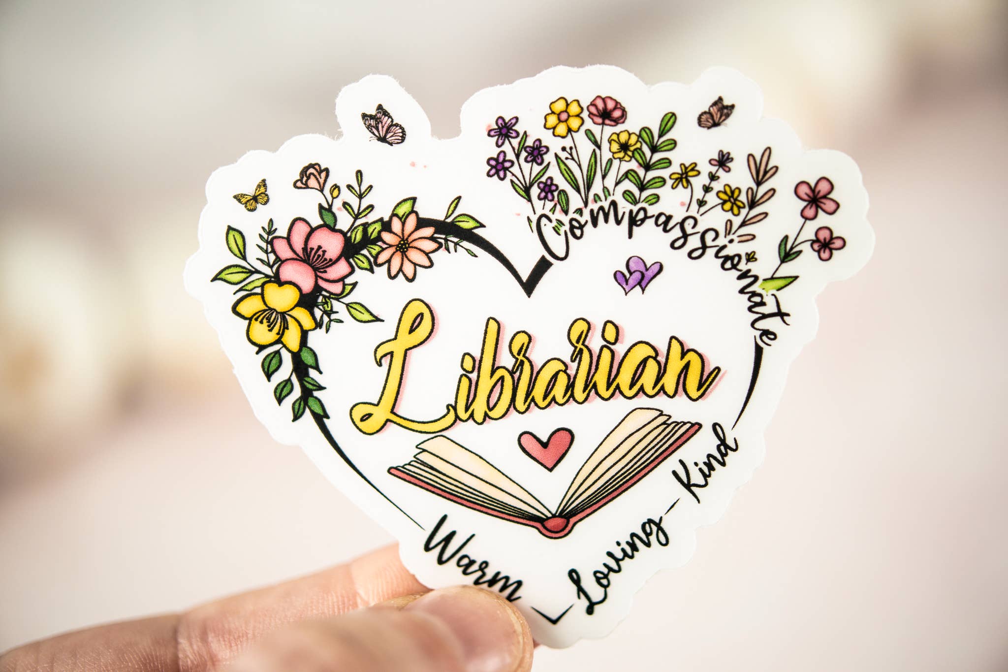 Savannah and James Co - Wholesale Sticker - Librarian Floral Heart, Book Vinyl Sticker, 3x3 in.4