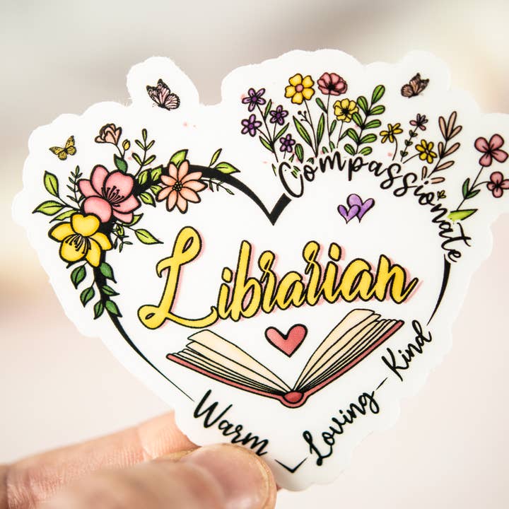 Savannah and James Co - Wholesale Sticker - Librarian Floral Heart, Book Vinyl Sticker, 3x3 in.4