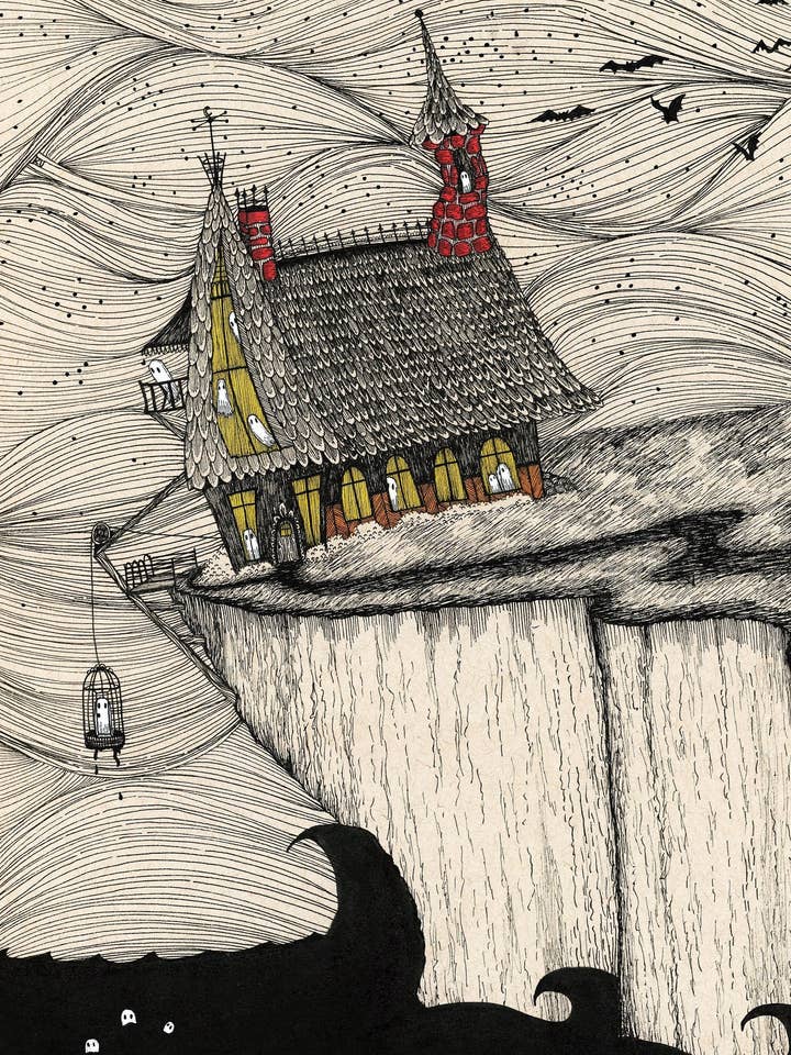 Haunted Cliffside Home Fine Art Print for wholesale by Barnacles and Moss