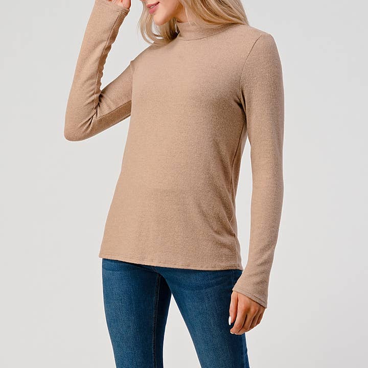 Heimious - Wholesale Knit Top - Women's - Mock Neck L-Sleeve Relaxed Fit Brushed Knit Top, T54823