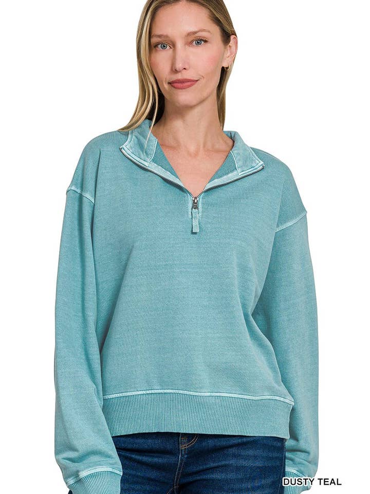 Vanilla Monkey - Wholesale Sweatshirt - Women's - F/terry Pigment Dye & Enzyem Whshing Half Zip Pullover14