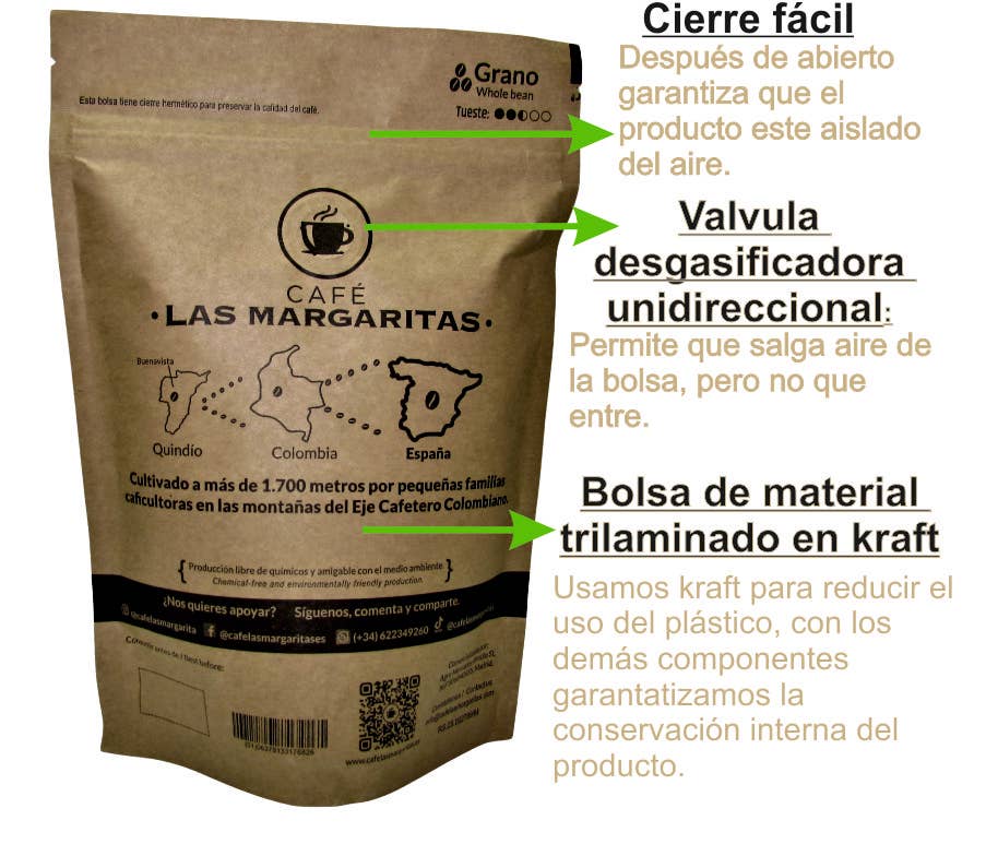 Café Las Margaritas - Wholesale Coffee Beans - Colombia coffee mix 5/MILLED+3GRAIN of 250g arabica brown roast2